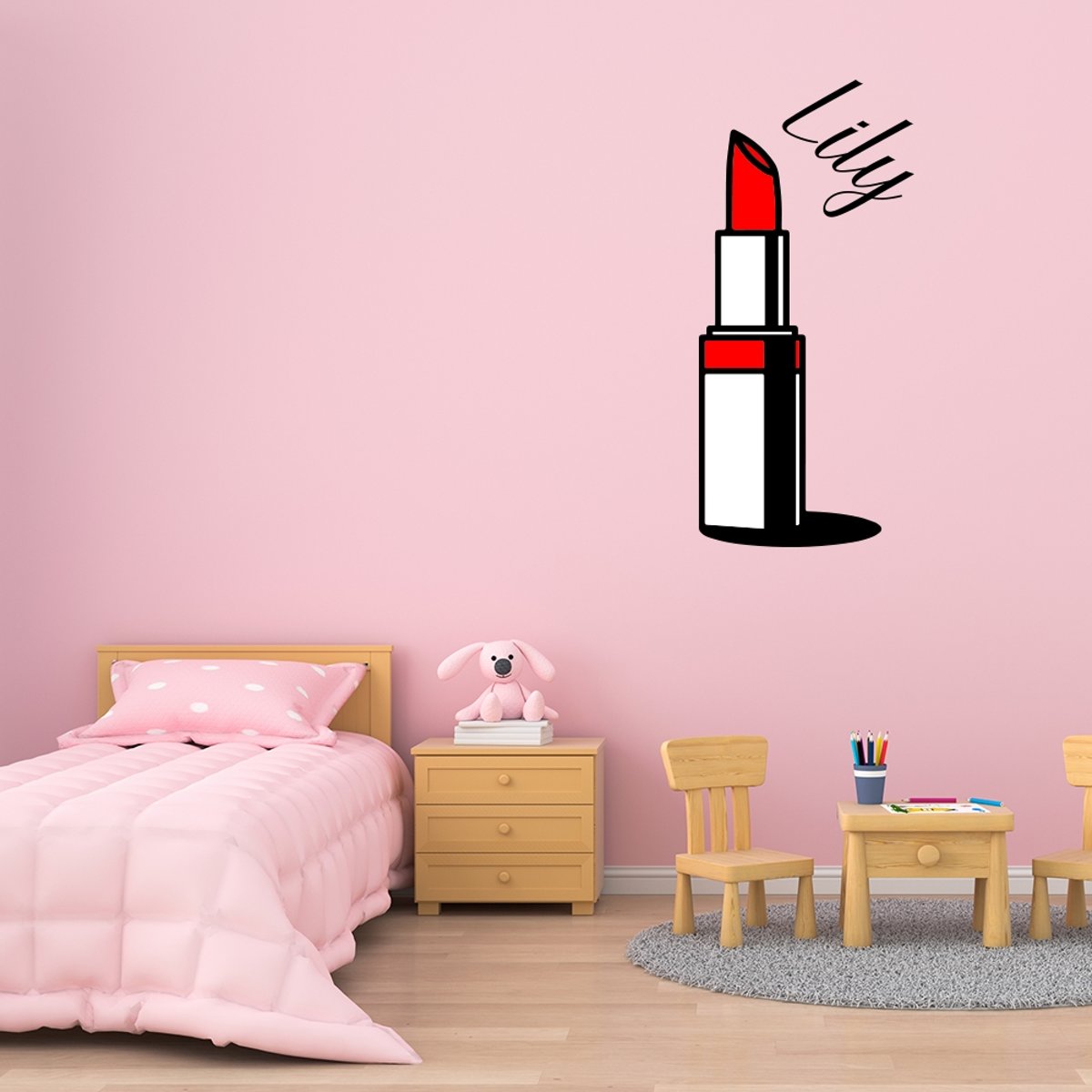 Muursticker meisjeskamer | Muursticker Lippenstift met naam | Muurstickers kinderkamer 28x60cm